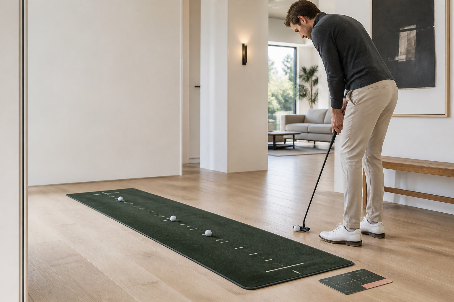 Golfeur s’entraînant au putting dans son intérieur